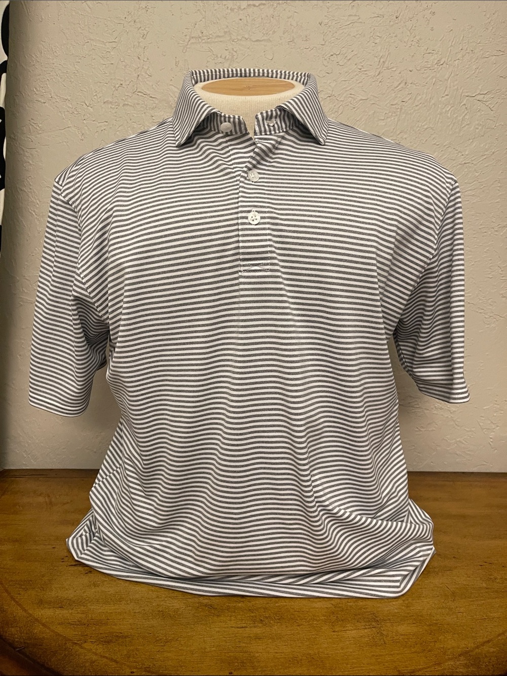 Men's Striped Short Sleeve Polo - Gray/White